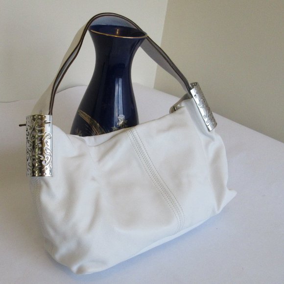 Dissona  White/Silver  Genuine Leather Shoulder bag Made in Italy - Picture 1 of 16